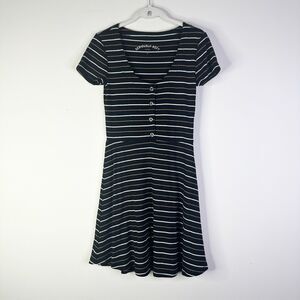Aero Seriosly Soft Dress Women M Black Striped Skater Knit Bodycon Comfy NWOT